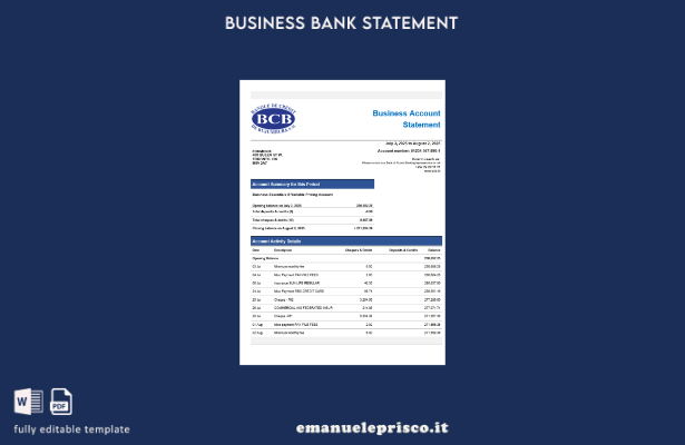stile verificato Estratto conto aziendale della Credit Bank of Bujumbura Modello